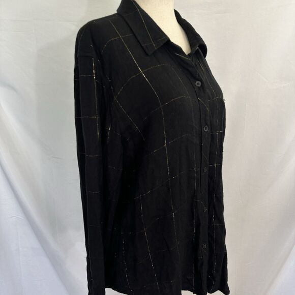 RAILS Hunter Button Up Shirt Ebony Tinsel Metallic Long Sleeves Women's L - Picture 5 of 11